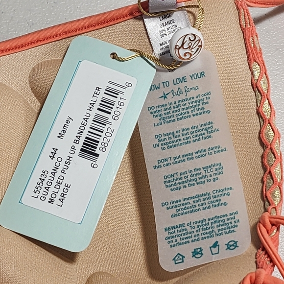 Luli Fama Guauanco Mamey Bandeau Coral Push-Up Halter Bikini Top Size Large - Picture 9 of 10